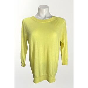 J‎ Crew Women's Size Large 100% Merino Wool Crewneck Neon Yellow Sweater